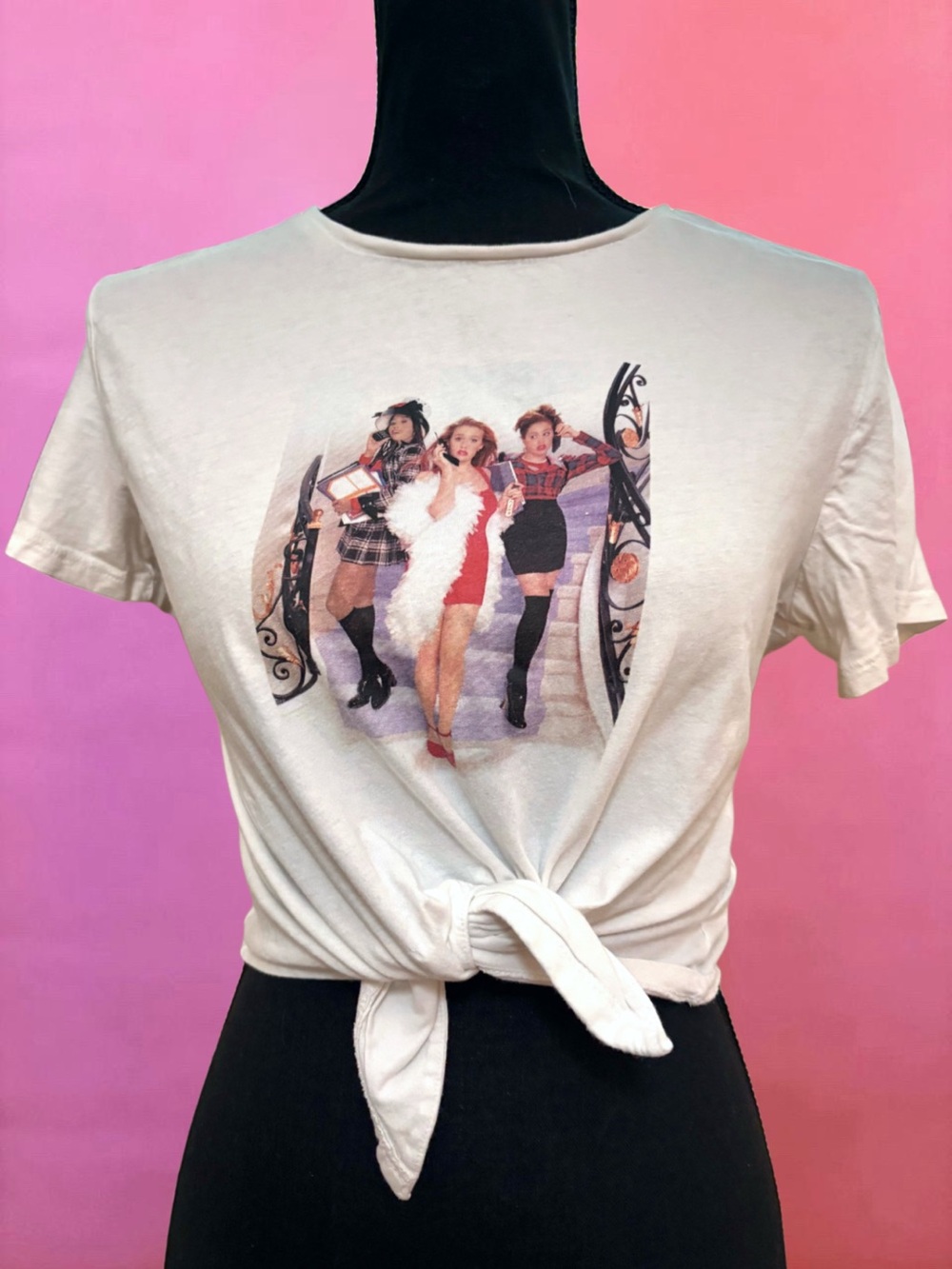 H&M Divided Clueless Movie White Graphic Tied Crop Top - Medium